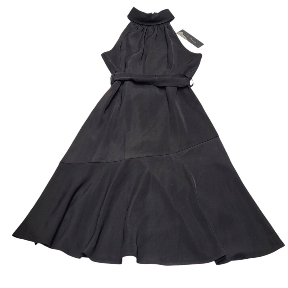 NWT Donna Karan Tie-Waist Halter Neck Midi Dress Womens Size 2 Black Flowy